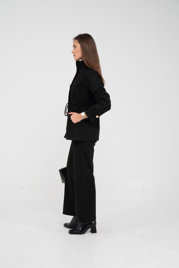 Süet Dokulu Altın Düğmeli Kuşaklı Kadın Takım 1757 - 24