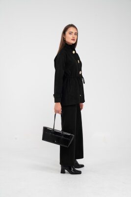 Süet Dokulu Altın Düğmeli Kuşaklı Kadın Takım 1757 - 25