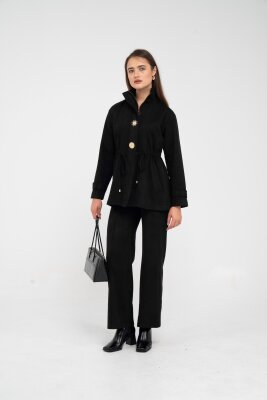 Süet Dokulu Altın Düğmeli Kuşaklı Kadın Takım 1757 - 27