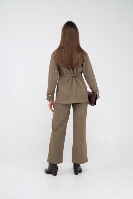 Süet Dokulu Altın Düğmeli Kuşaklı Kadın Takım 1757 - 35