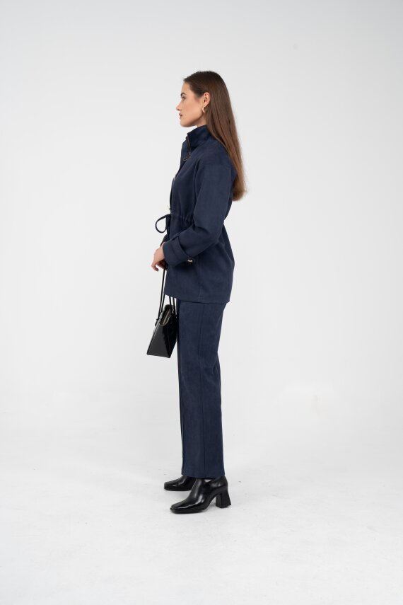 Süet Dokulu Altın Düğmeli Kuşaklı Kadın Takım 1757 - 40