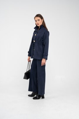 Süet Dokulu Altın Düğmeli Kuşaklı Kadın Takım 1757 - 41