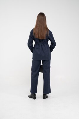 Süet Dokulu Altın Düğmeli Kuşaklı Kadın Takım 1757 - 44