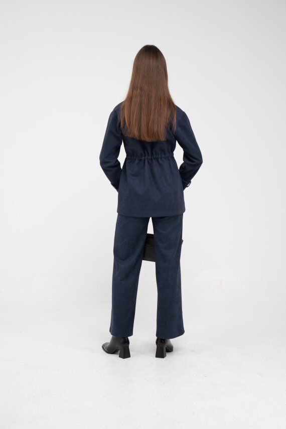 Süet Dokulu Altın Düğmeli Kuşaklı Kadın Takım 1757 - 44