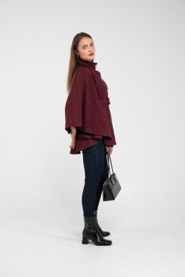 Süet Dokulu Kuşaklı Altın Düğmeli Kadın Pelerin Kap 9000 - 30