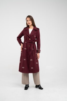 Süet Dokulu Kuşaklı Uzun Kadın Trençkot 8088 - SASİLVA