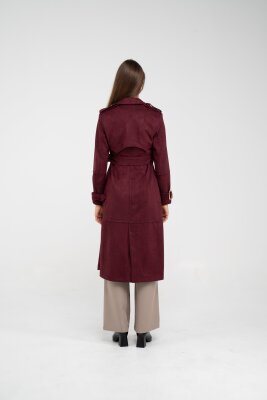 Süet Dokulu Kuşaklı Uzun Kadın Trençkot 8088 - 6