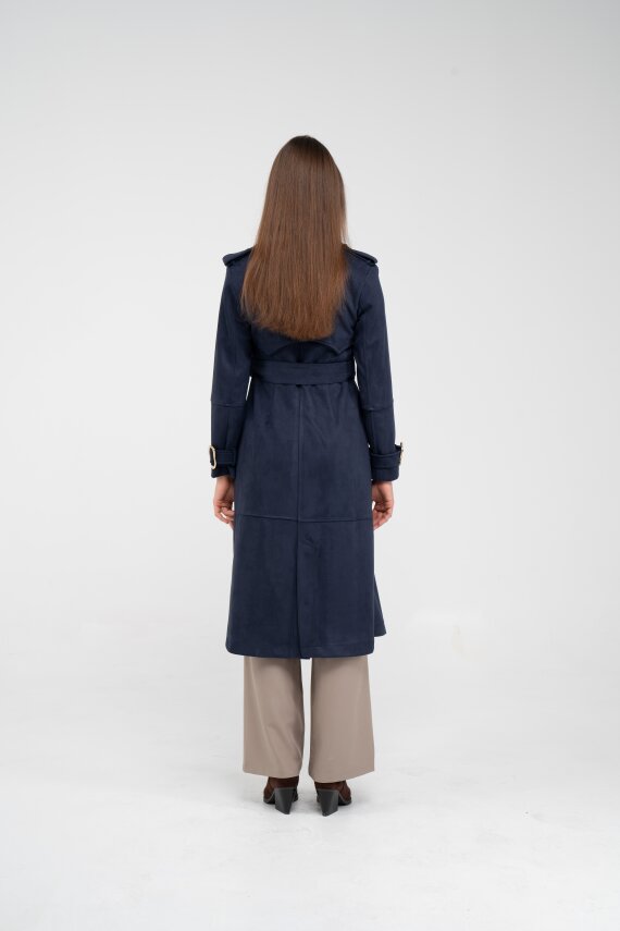 Süet Dokulu Kuşaklı Uzun Kadın Trençkot 8088 - 12