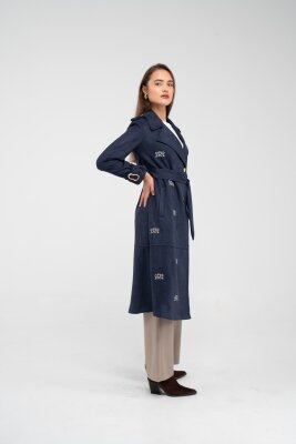 Süet Dokulu Kuşaklı Uzun Kadın Trençkot 8088 - 10