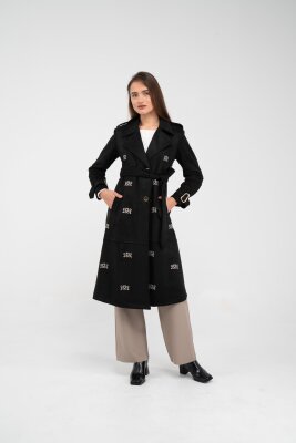 Süet Dokulu Kuşaklı Uzun Kadın Trençkot 8088 - 13