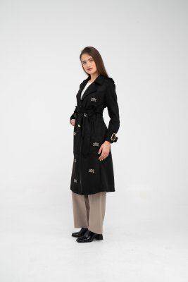 Süet Dokulu Kuşaklı Uzun Kadın Trençkot 8088 - 15