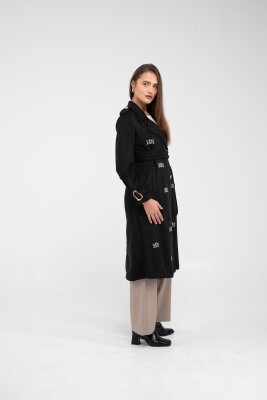 Süet Dokulu Kuşaklı Uzun Kadın Trençkot 8088 - 16