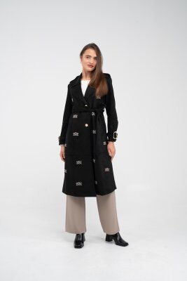 Süet Dokulu Kuşaklı Uzun Kadın Trençkot 8088 - 17