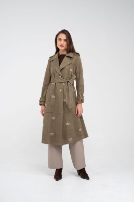 Süet Dokulu Kuşaklı Uzun Kadın Trençkot 8088 - 20