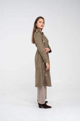 Süet Dokulu Kuşaklı Uzun Kadın Trençkot 8088 - 22