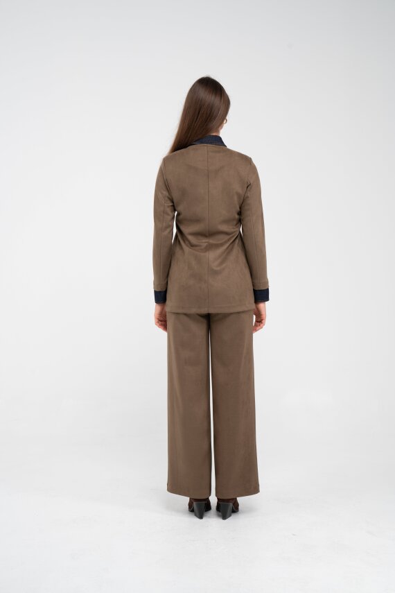 Süet Dokulu Tek Düğmeli Modern Kadın Takım 8098 - 6