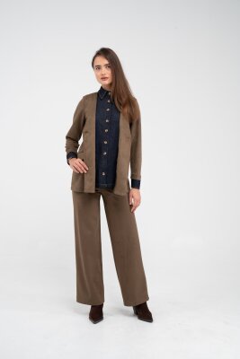 Süet Dokulu Tek Düğmeli Modern Kadın Takım 8098 - 4