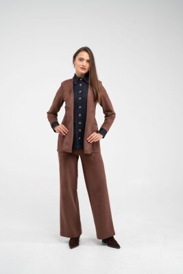 Süet Dokulu Tek Düğmeli Modern Kadın Takım 8098 - 10