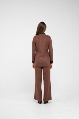 Süet Dokulu Tek Düğmeli Modern Kadın Takım 8098 - 13