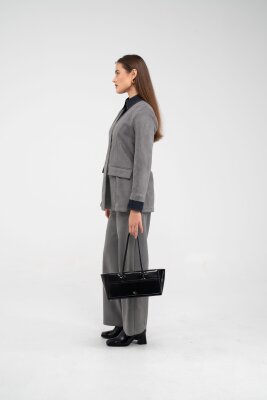 Süet Dokulu Tek Düğmeli Modern Kadın Takım 8098 - 16