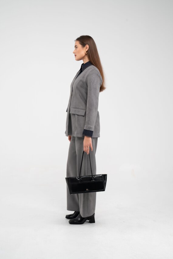 Süet Dokulu Tek Düğmeli Modern Kadın Takım 8098 - 16