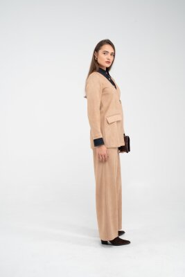 Süet Dokulu Tek Düğmeli Modern Kadın Takım 8098 - 24