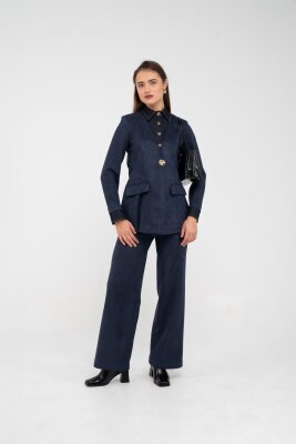 Süet Dokulu Tek Düğmeli Modern Kadın Takım 8098 - 28