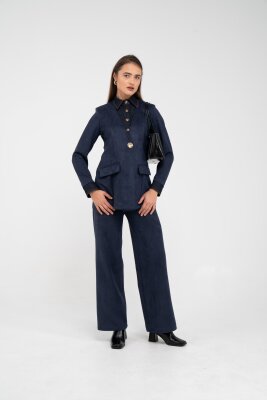 Süet Dokulu Tek Düğmeli Modern Kadın Takım 8098 - 27