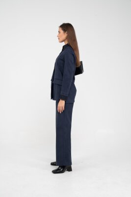 Süet Dokulu Tek Düğmeli Modern Kadın Takım 8098 - 31