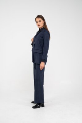 Süet Dokulu Tek Düğmeli Modern Kadın Takım 8098 - 32