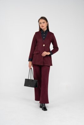 Süet Dokulu Tek Düğmeli Modern Kadın Takım 8098 - 35