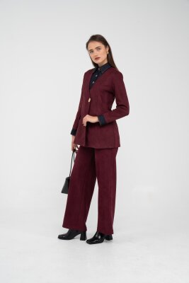 Süet Dokulu Tek Düğmeli Modern Kadın Takım 8098 - 37