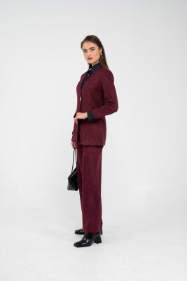 Süet Dokulu Tek Düğmeli Modern Kadın Takım 8098 - 38