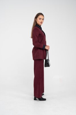 Süet Dokulu Tek Düğmeli Modern Kadın Takım 8098 - 39