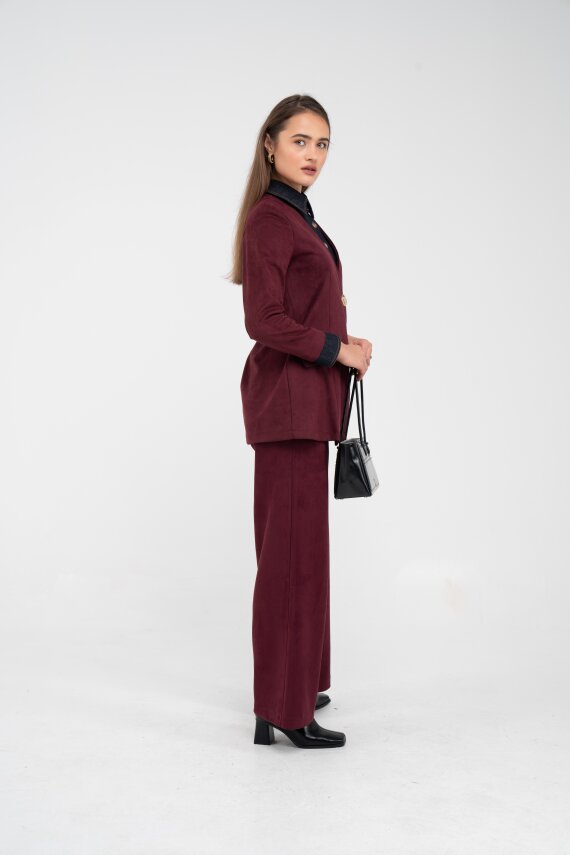 Süet Dokulu Tek Düğmeli Modern Kadın Takım 8098 - 39