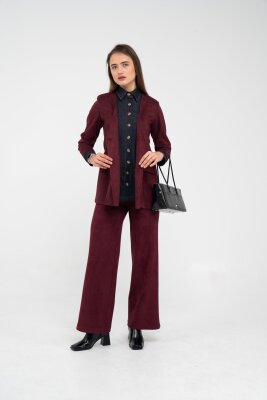 Süet Dokulu Tek Düğmeli Modern Kadın Takım 8098 - 41
