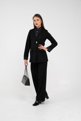 Süet Dokulu Tek Düğmeli Modern Kadın Takım 8098 - 43