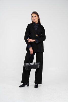 Süet Dokulu Tek Düğmeli Modern Kadın Takım 8098 - 45