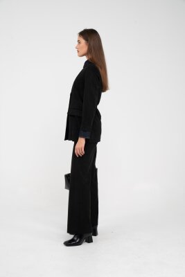 Süet Dokulu Tek Düğmeli Modern Kadın Takım 8098 - 46