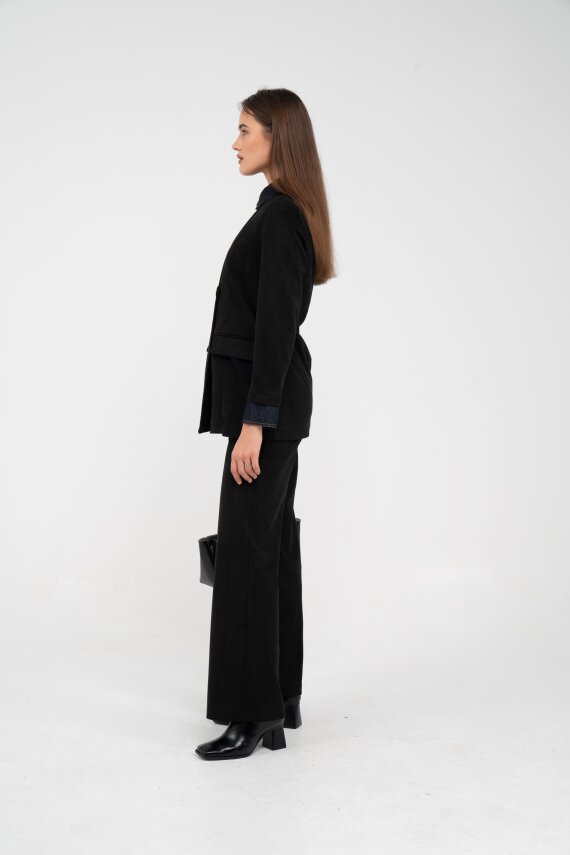 Süet Dokulu Tek Düğmeli Modern Kadın Takım 8098 - 46