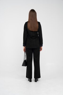 Süet Dokulu Tek Düğmeli Modern Kadın Takım 8098 - 51