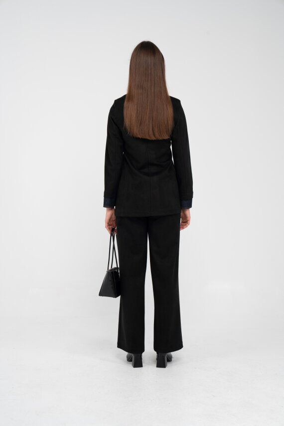 Süet Dokulu Tek Düğmeli Modern Kadın Takım 8098 - 51