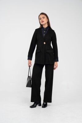 Süet Dokulu Tek Düğmeli Modern Kadın Takım 8098 - 49