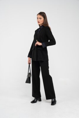 Süet Dokulu Tek Düğmeli Modern Kadın Takım 8098 - 50