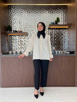 Taş Aksesurlı Yaka Detaylı Kol Lastik Oversıze Gömlek GMK08030 - 6