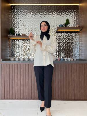 Taş Aksesurlı Yaka Detaylı Kol Lastik Oversıze Gömlek GMK08030 - 10