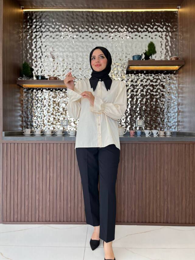 Taş Aksesurlı Yaka Detaylı Kol Lastik Oversıze Gömlek GMK08030 - 10