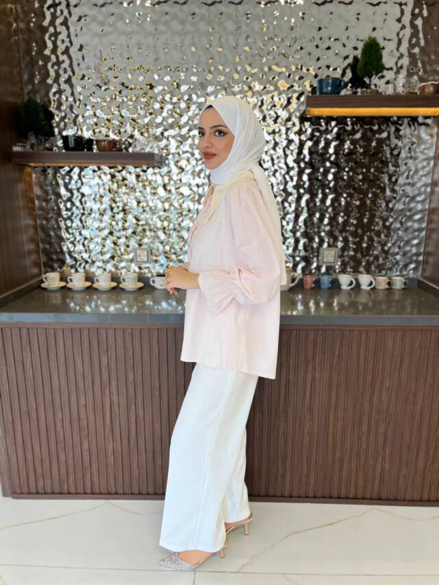 Taş Aksesurlı Yaka Detaylı Kol Lastik Oversıze Gömlek GMK08030 - 14