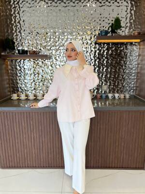 Taş Aksesurlı Yaka Detaylı Kol Lastik Oversıze Gömlek GMK08030 - 17