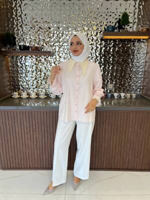 Taş Aksesurlı Yaka Detaylı Kol Lastik Oversıze Gömlek GMK08030 - 18